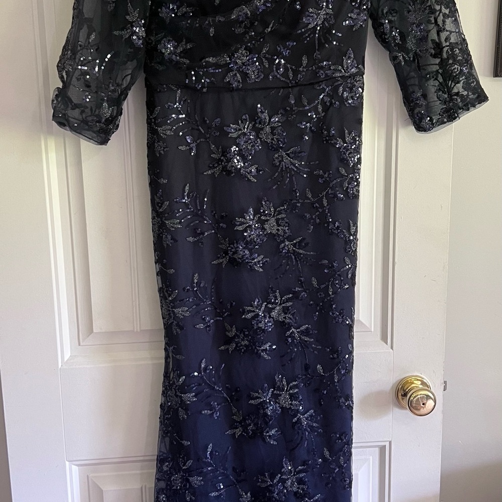 SHEIN Blue Off the Shoulder Maxi Gown with Bishop Sleeves